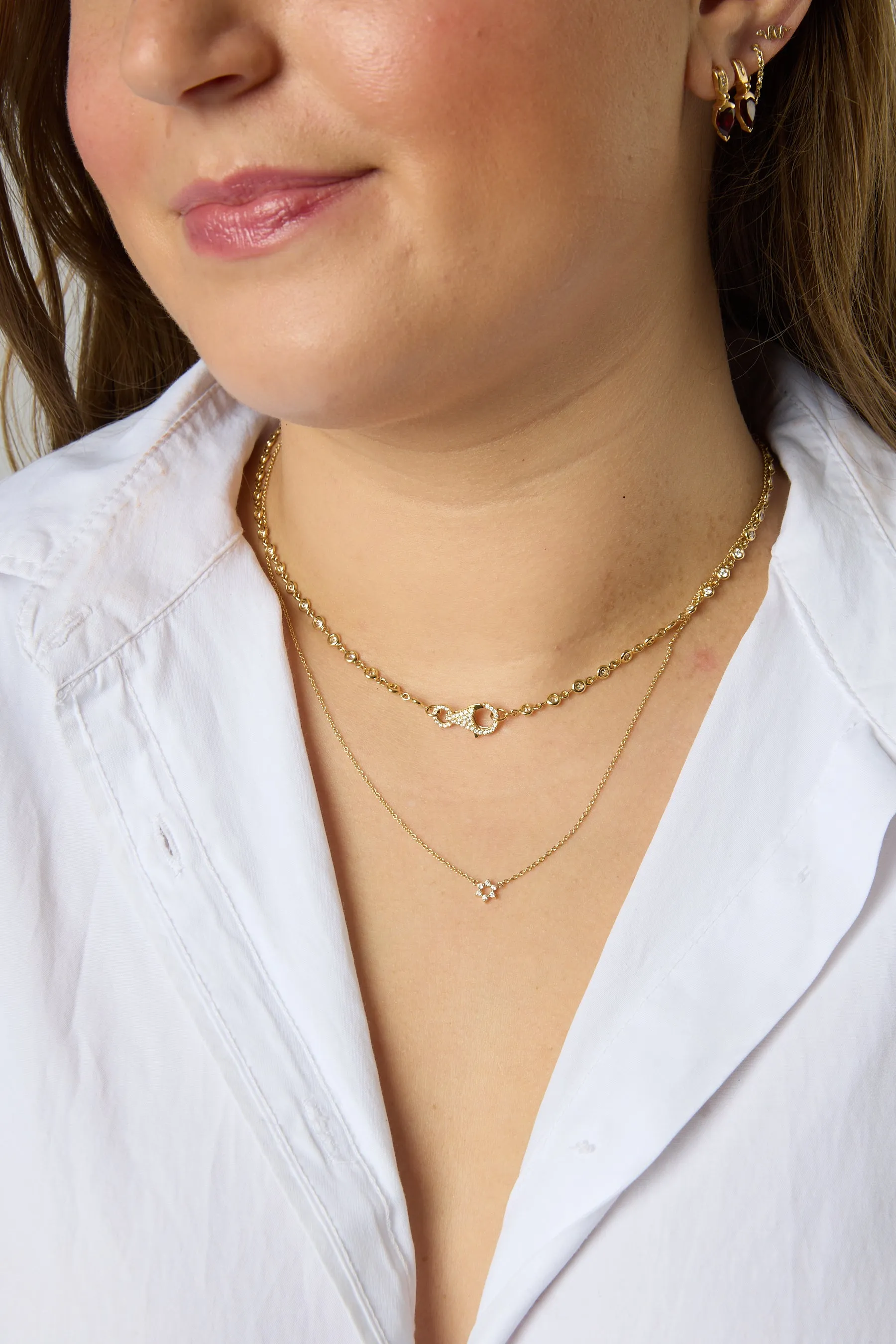 14KY Bezel Set Diamond Necklace with Diamond Clasp