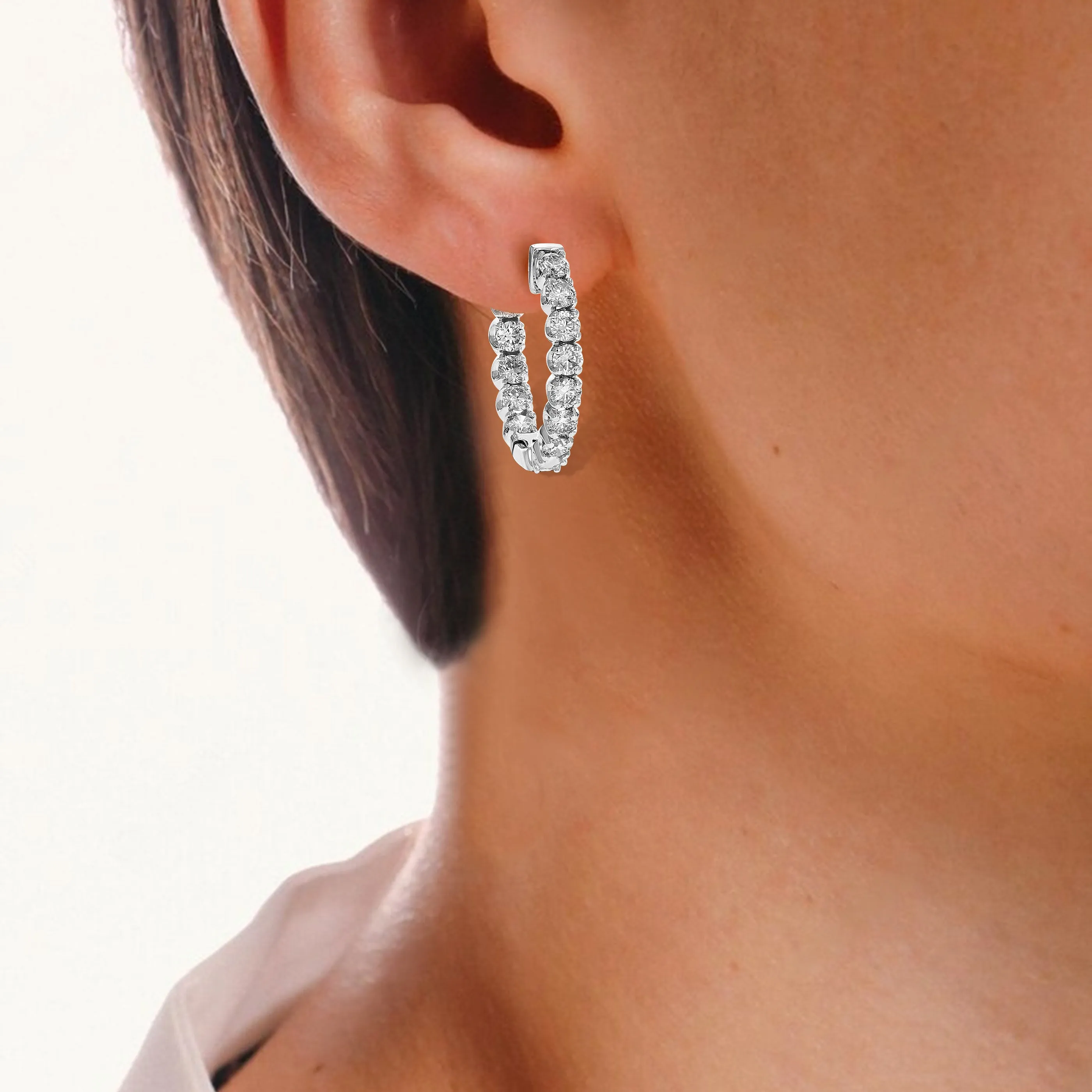 1.50 cttw Diamond Hoop Earrings in 14K Gold