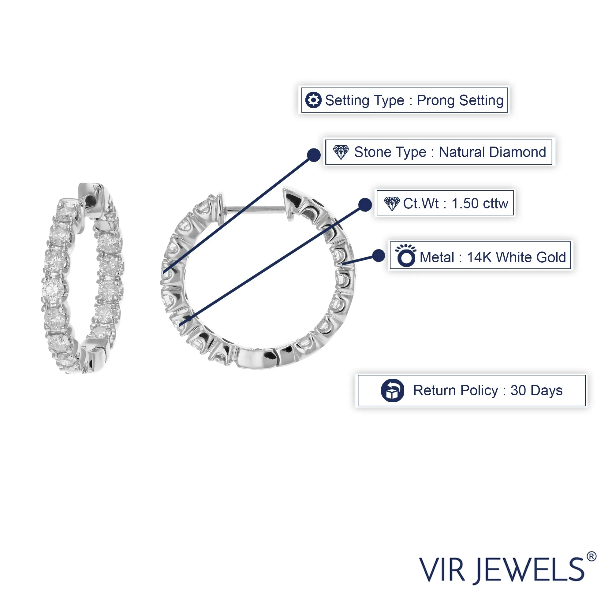 1.50 cttw Diamond Hoop Earrings in 14K Gold