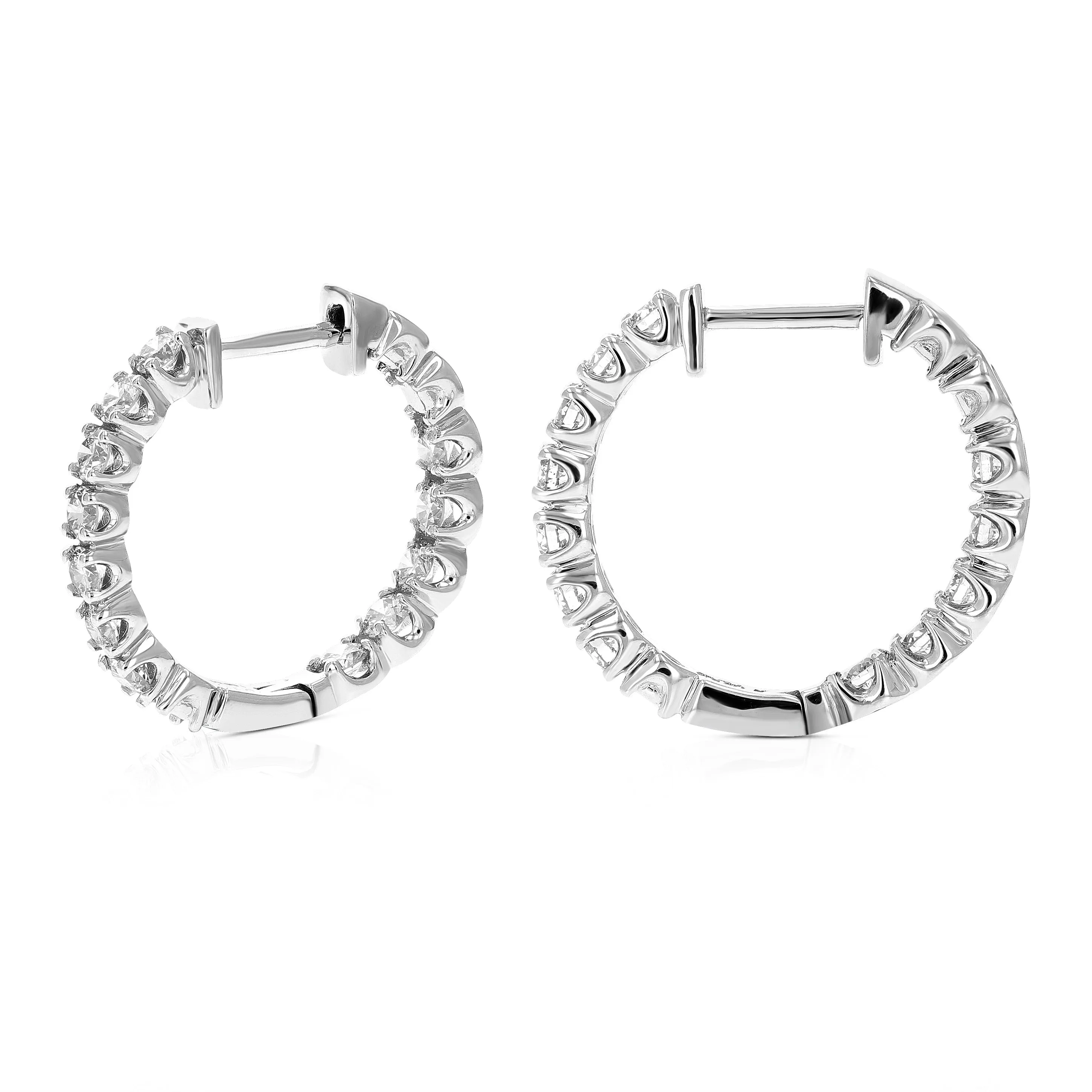 1.50 cttw Diamond Hoop Earrings in 14K Gold