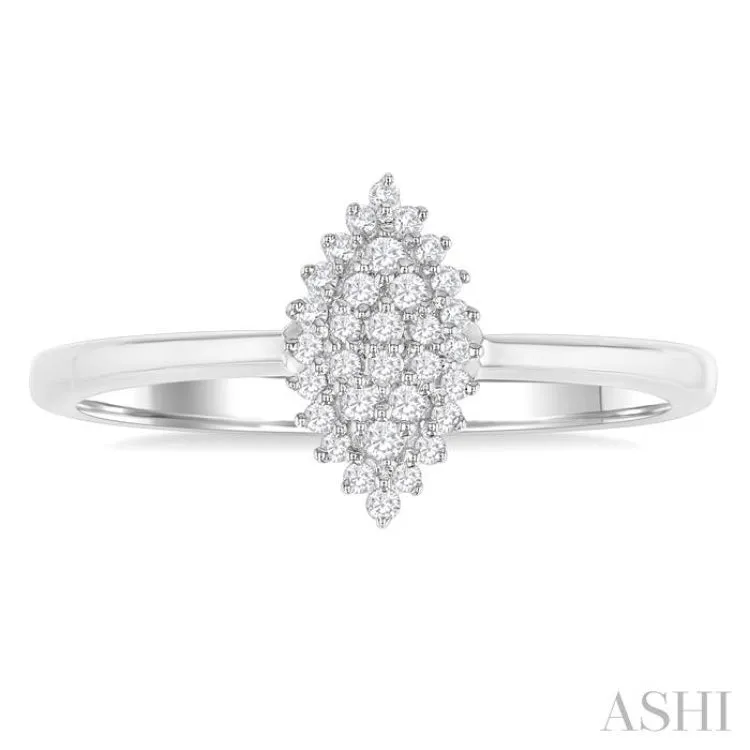 1/6 ctw Petite Marquise Shape Round Cut Diamond Cluster Fashion Ring in 10K White Gold