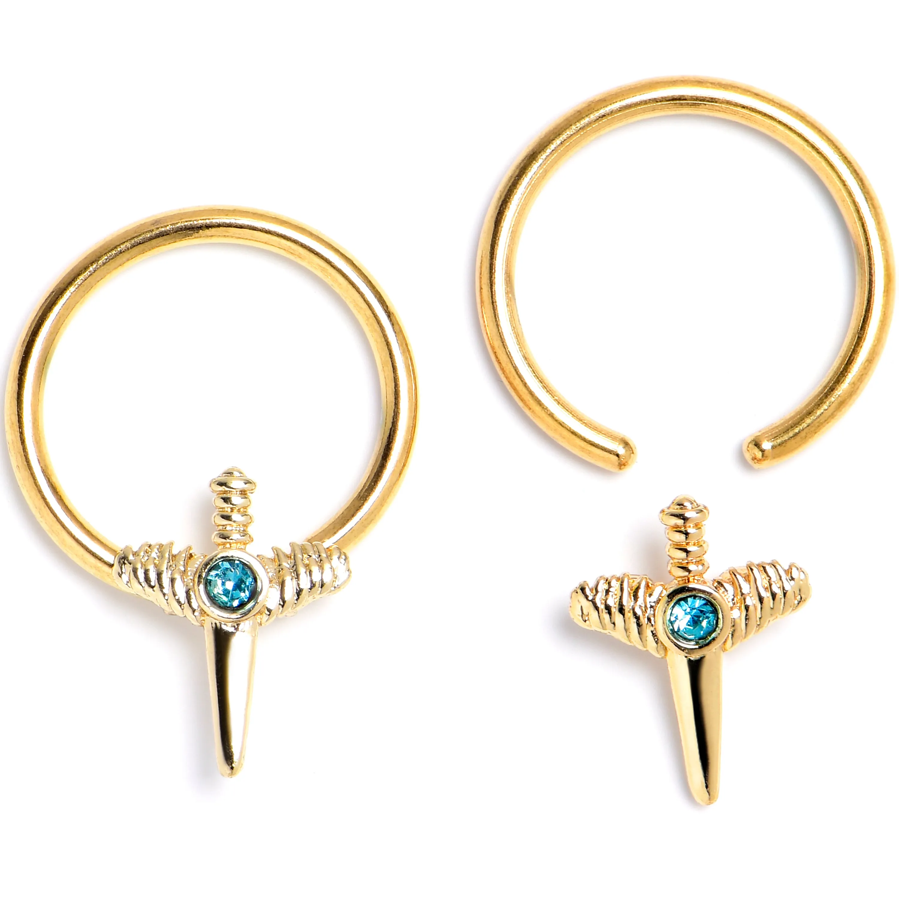 16 Gauge 3/8 Blue Gem Gold Tone Style Knife BCR Captive Ring Set of 4