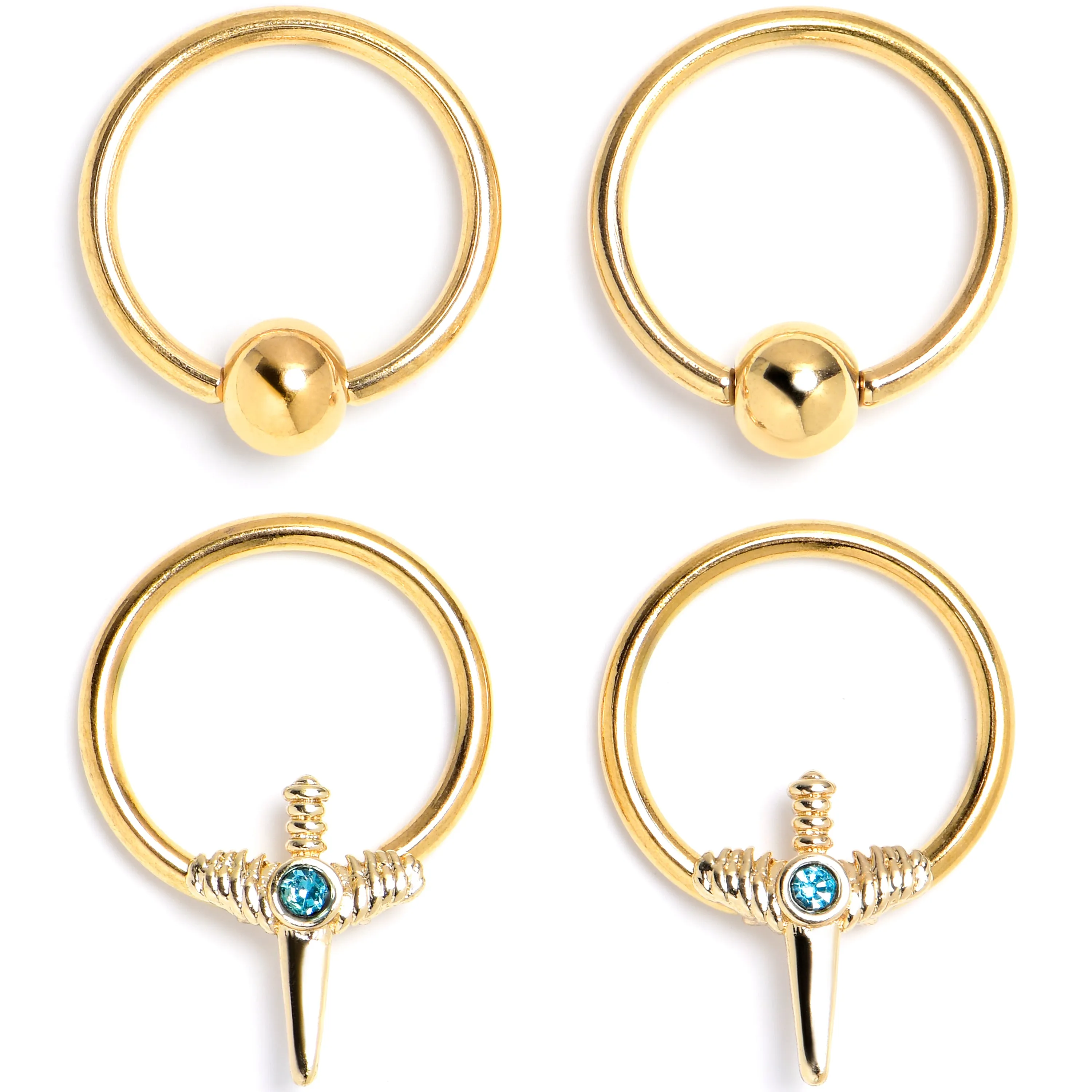 16 Gauge 3/8 Blue Gem Gold Tone Style Knife BCR Captive Ring Set of 4