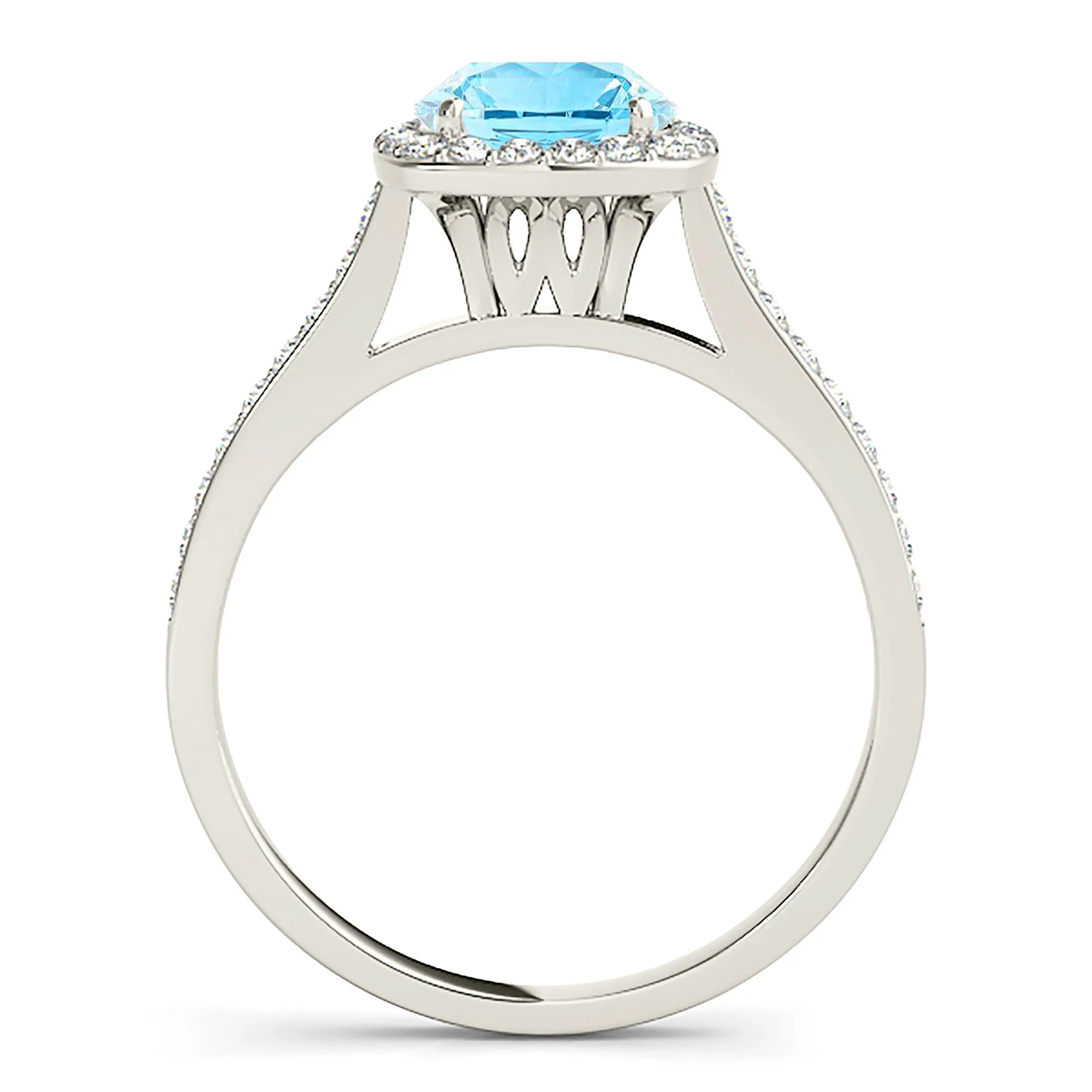 1.65 ct. Genuine Round Aquamarine Ring With Cushion Halo