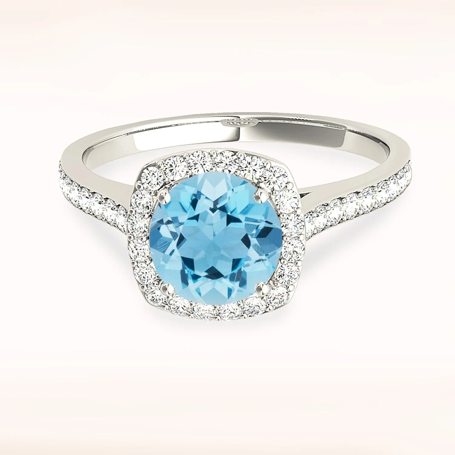 1.65 ct. Genuine Round Aquamarine Ring With Cushion Halo