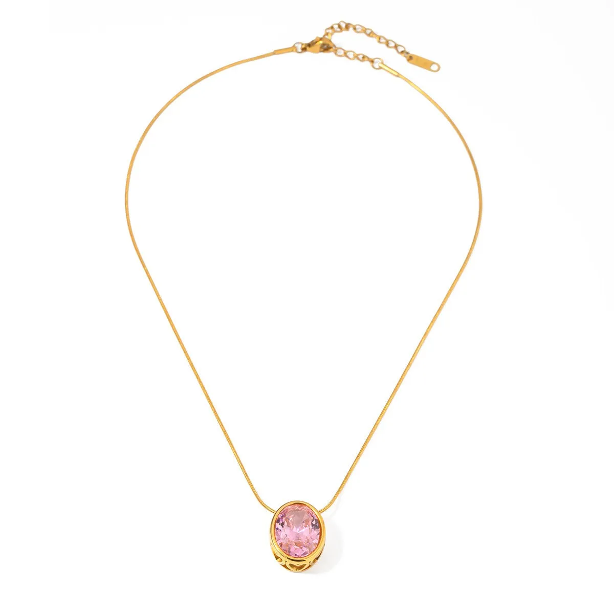 18K Gold Exquisite Noble Oval Inlaid Gemstone With Heart Hollow Design Necklace And Earrings Set