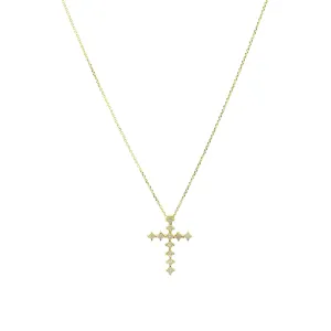 18k Gold Princess-Cut Diamond Cross Pendant Necklace