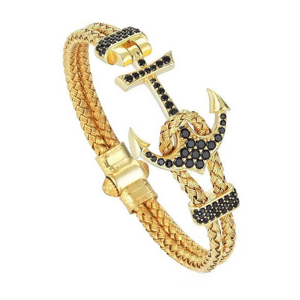 18K YELLOW GOLD ANCHOR BANGLE