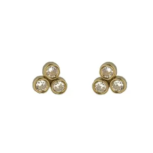18K Yellow Gold Trio Bezel Zirconias Screwback Earrings