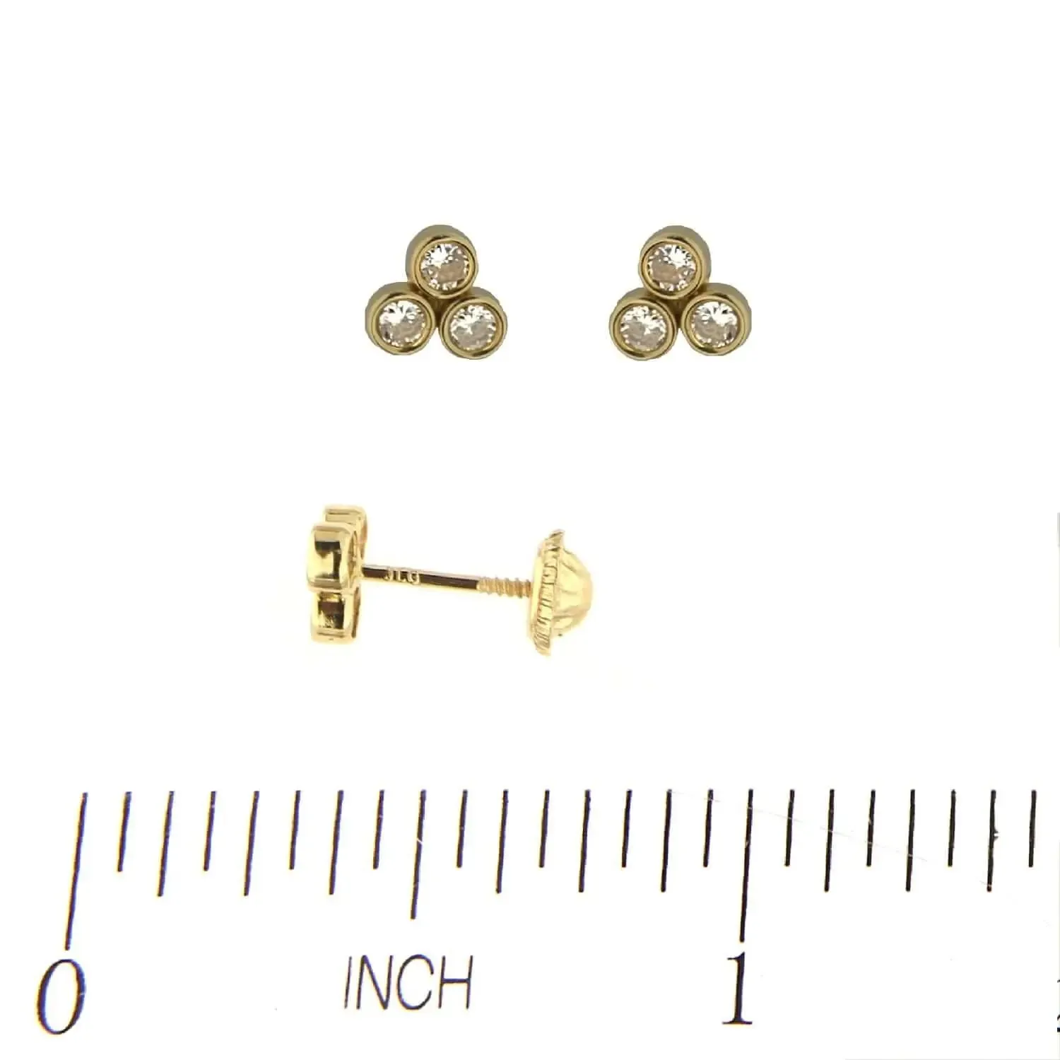 18K Yellow Gold Trio Bezel Zirconias Screwback Earrings