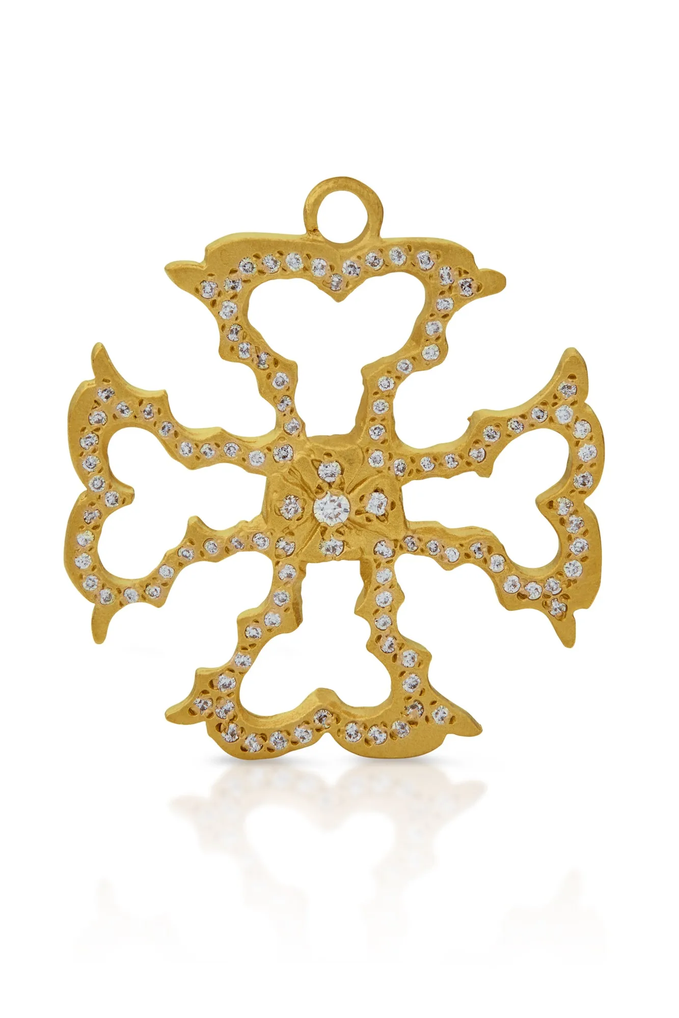 18KY Diamond Clover Cross