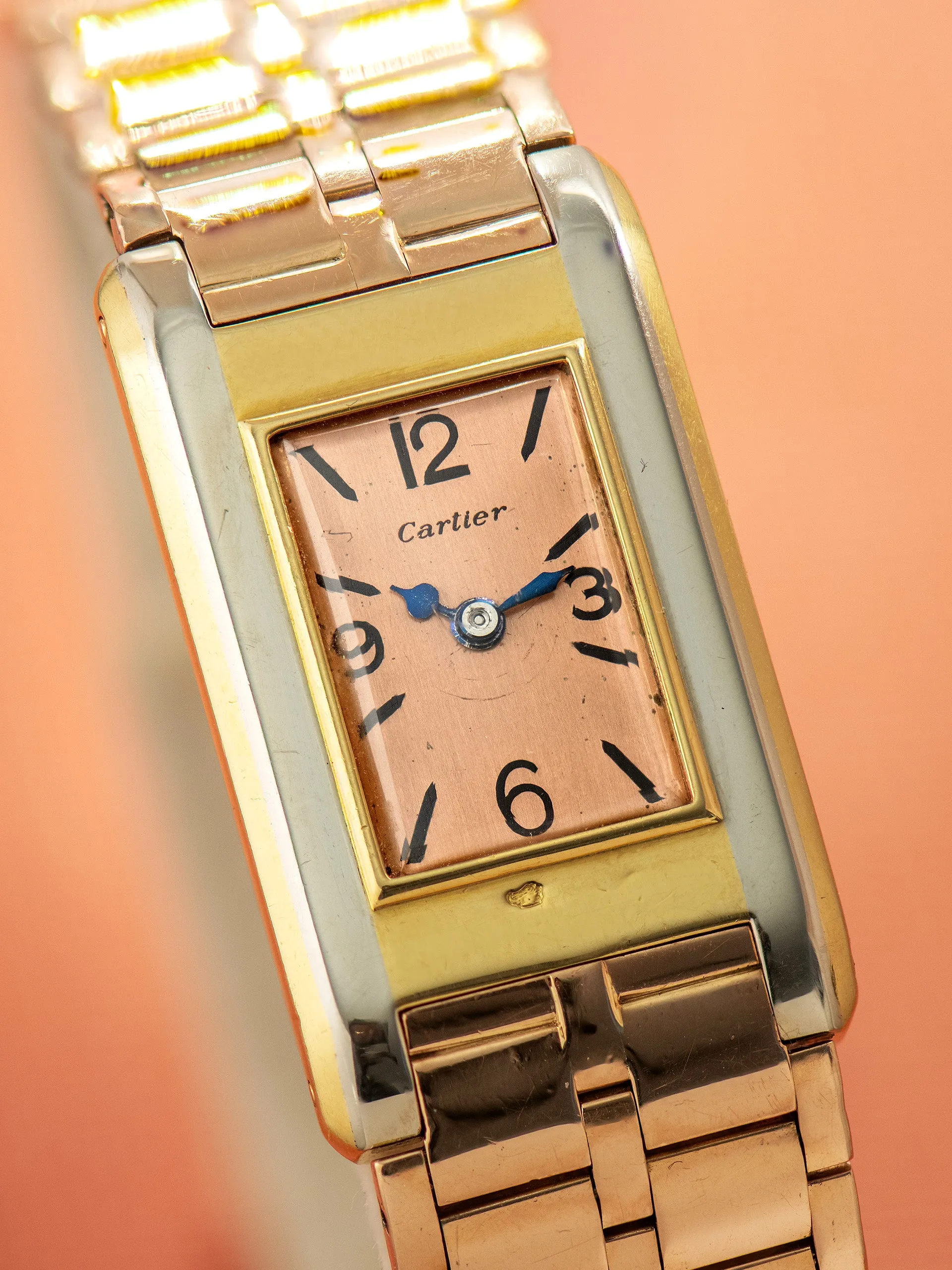 1940s Cartier Tank Allongée 'Duoplan' Two-Tone 18K YG & WG Case W/ 18K RG Bracelet