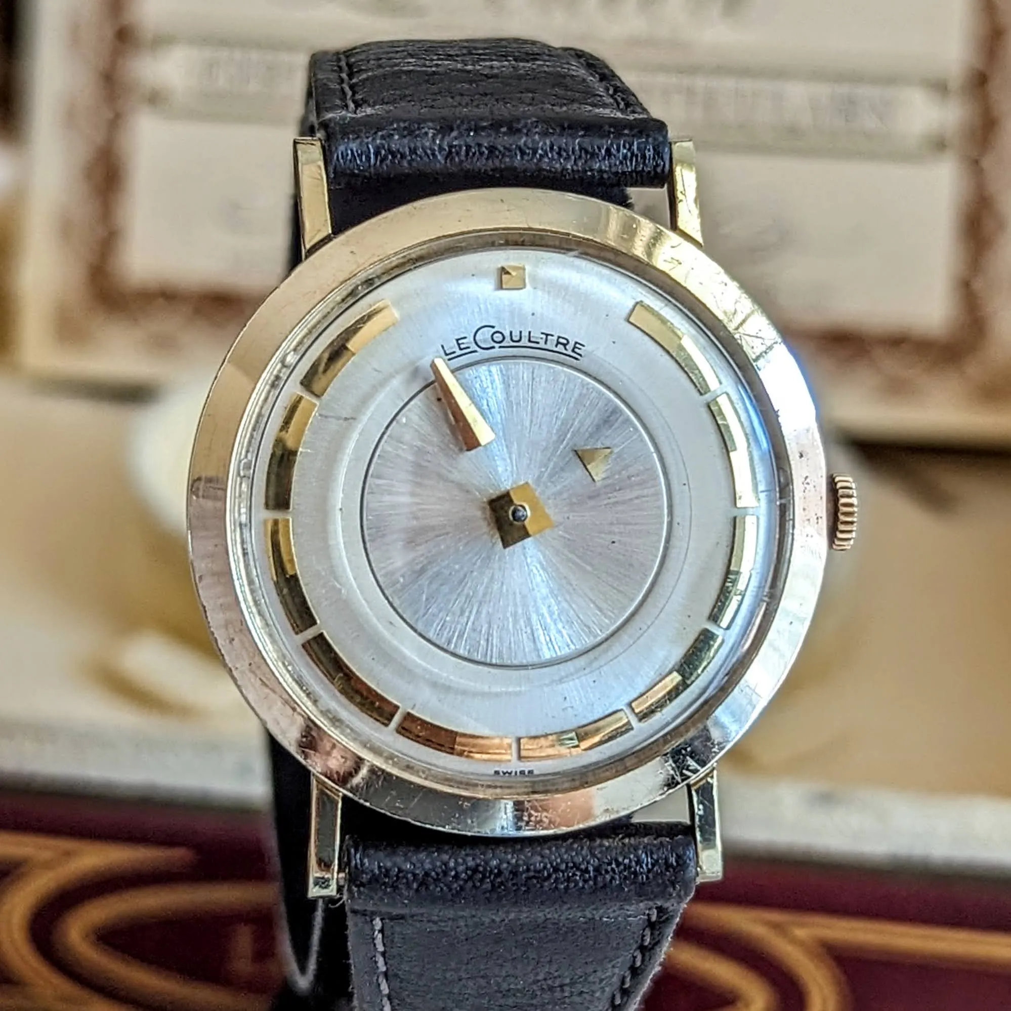 1959 LeCoultre Mystery Dial Wristwatch Cal. K480/CW 17 Jewels Vintage Watch Box & Papers!