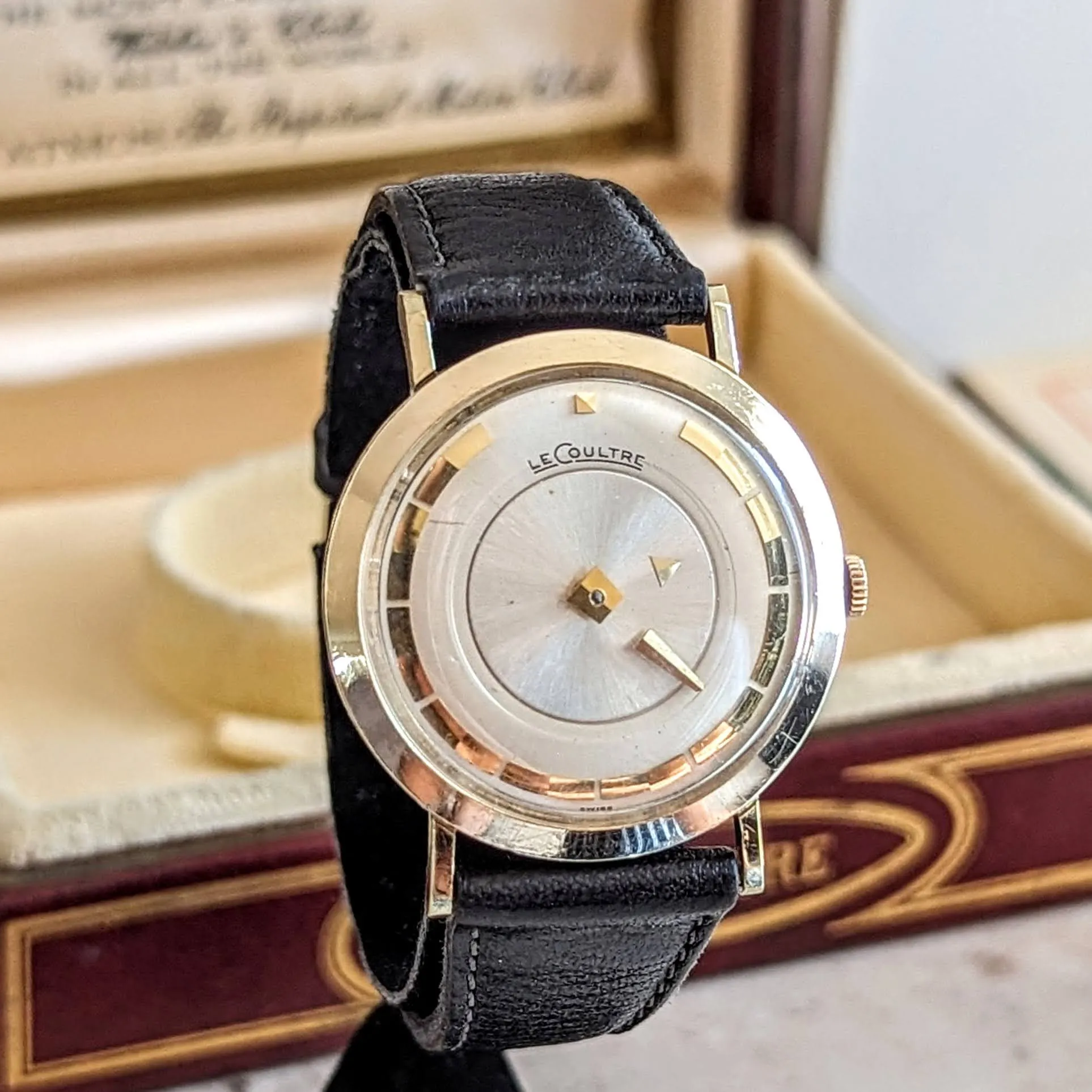 1959 LeCoultre Mystery Dial Wristwatch Cal. K480/CW 17 Jewels Vintage Watch Box & Papers!