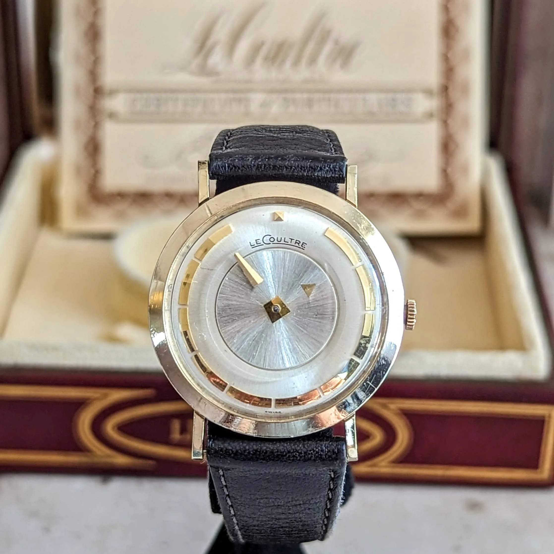 1959 LeCoultre Mystery Dial Wristwatch Cal. K480/CW 17 Jewels Vintage Watch Box & Papers!