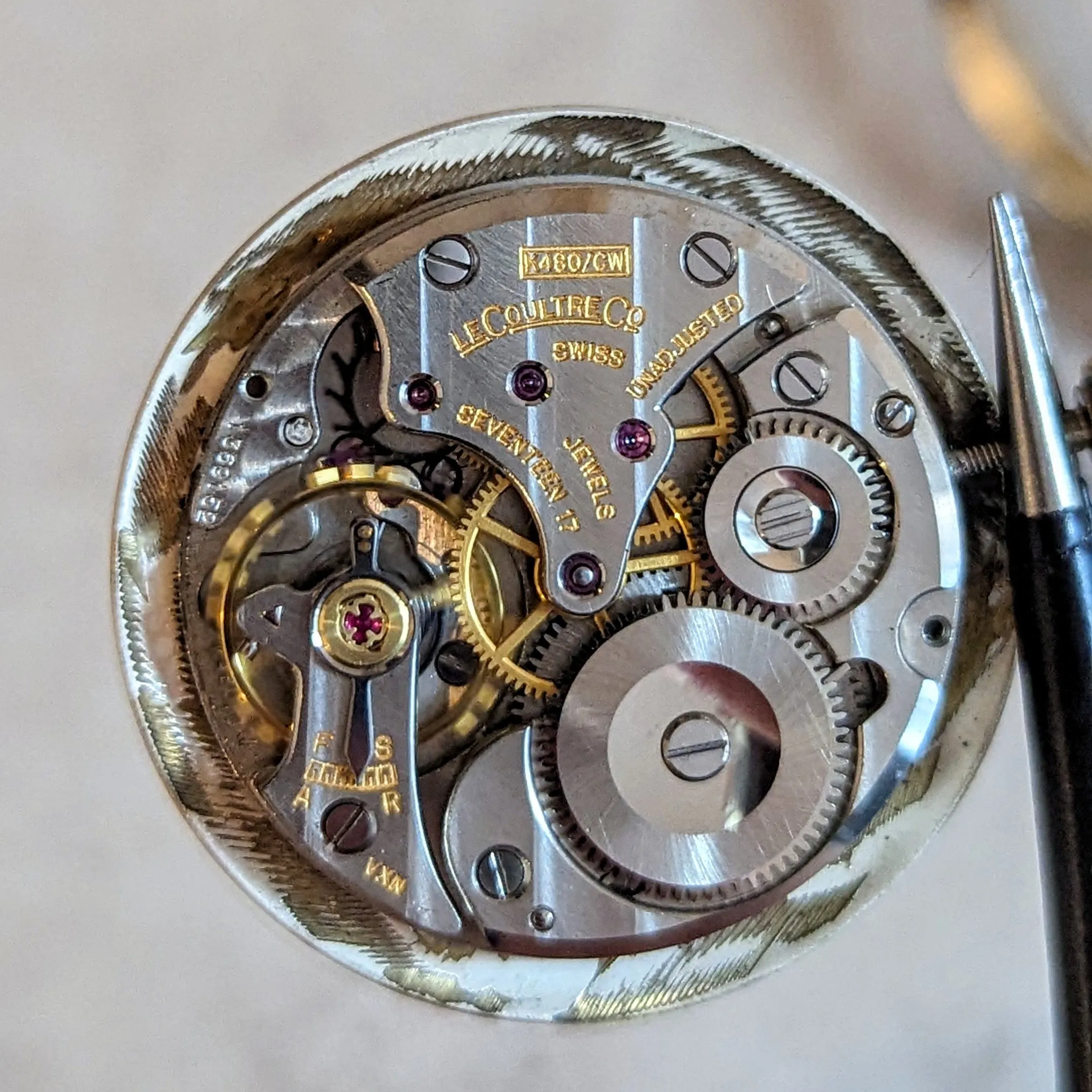 1959 LeCoultre Mystery Dial Wristwatch Cal. K480/CW 17 Jewels Vintage Watch Box & Papers!