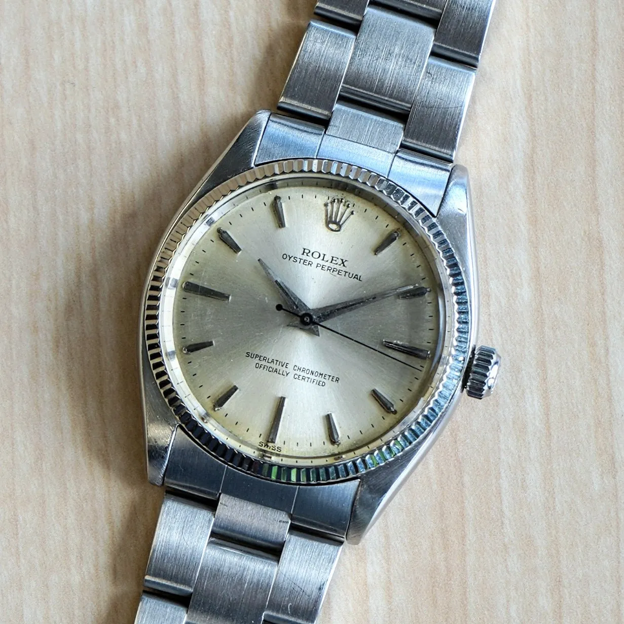 1960 ROLEX Oyster Perpetual 34mm Ref. 1005 ALL S.S. Fluted Bezel & Oyster Bracelet