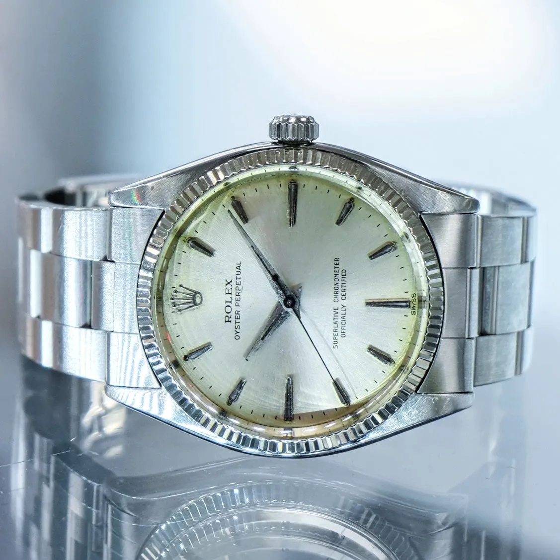 1960 ROLEX Oyster Perpetual 34mm Ref. 1005 ALL S.S. Fluted Bezel & Oyster Bracelet