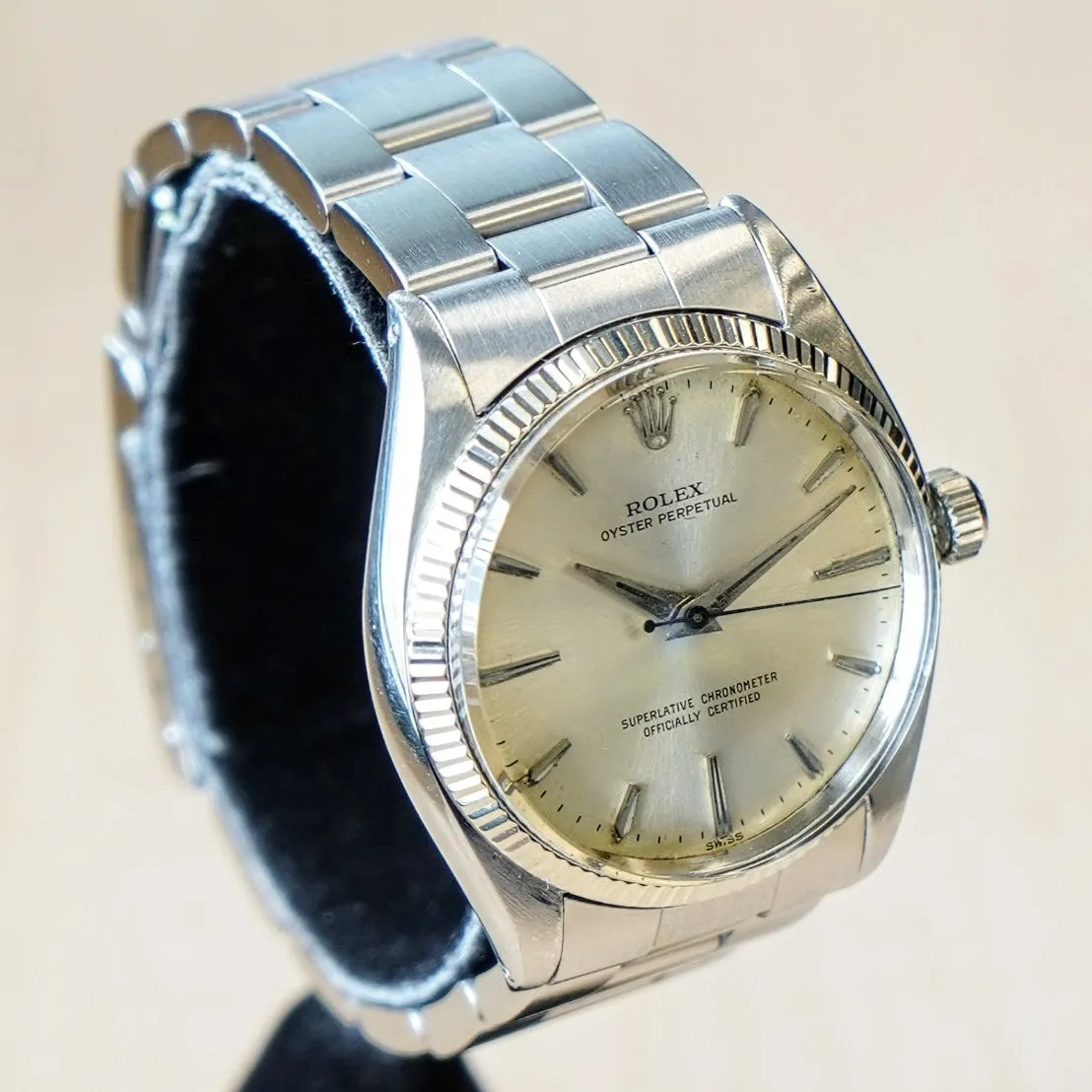 1960 ROLEX Oyster Perpetual 34mm Ref. 1005 ALL S.S. Fluted Bezel & Oyster Bracelet