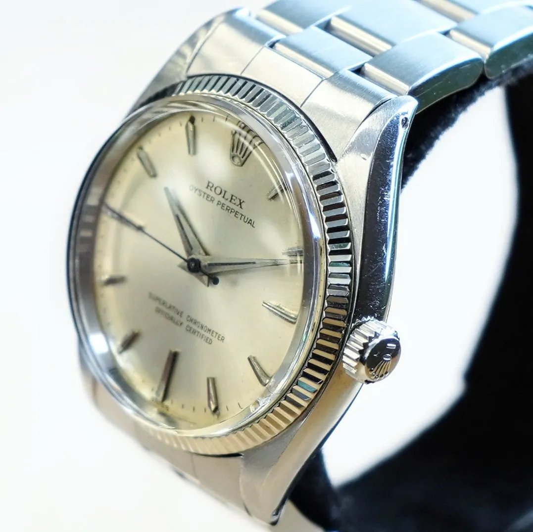 1960 ROLEX Oyster Perpetual 34mm Ref. 1005 ALL S.S. Fluted Bezel & Oyster Bracelet