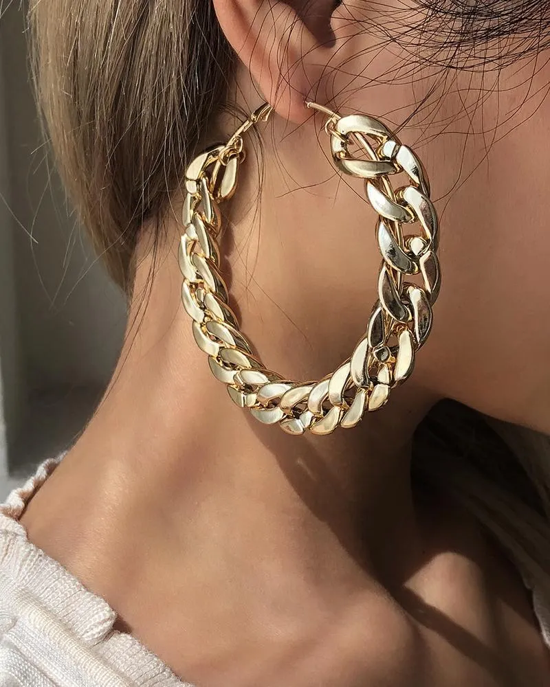 1Pair Chain Strap Hoop Earrings