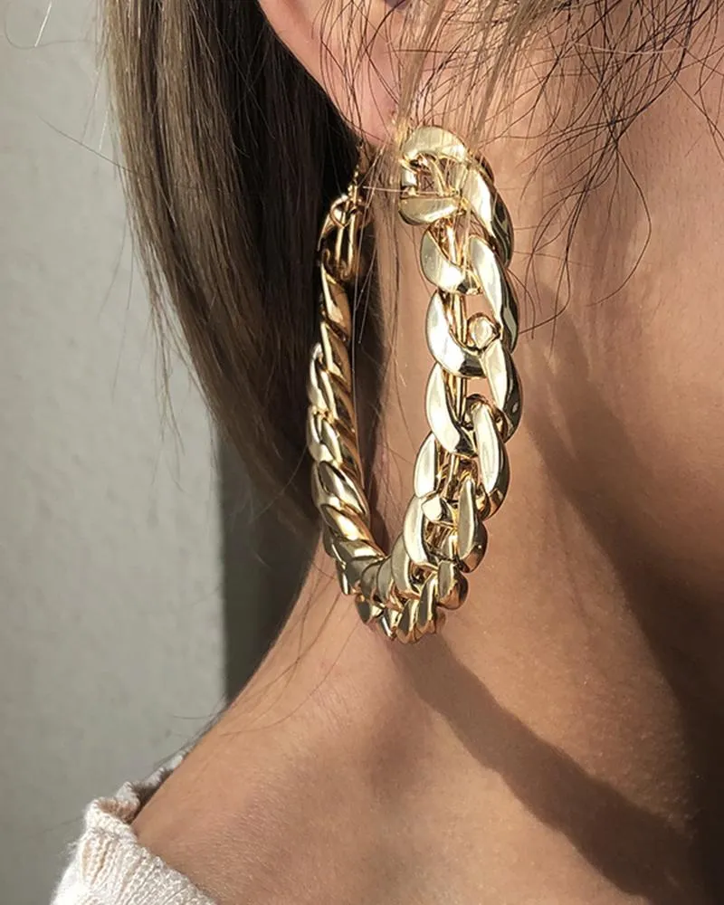 1Pair Chain Strap Hoop Earrings
