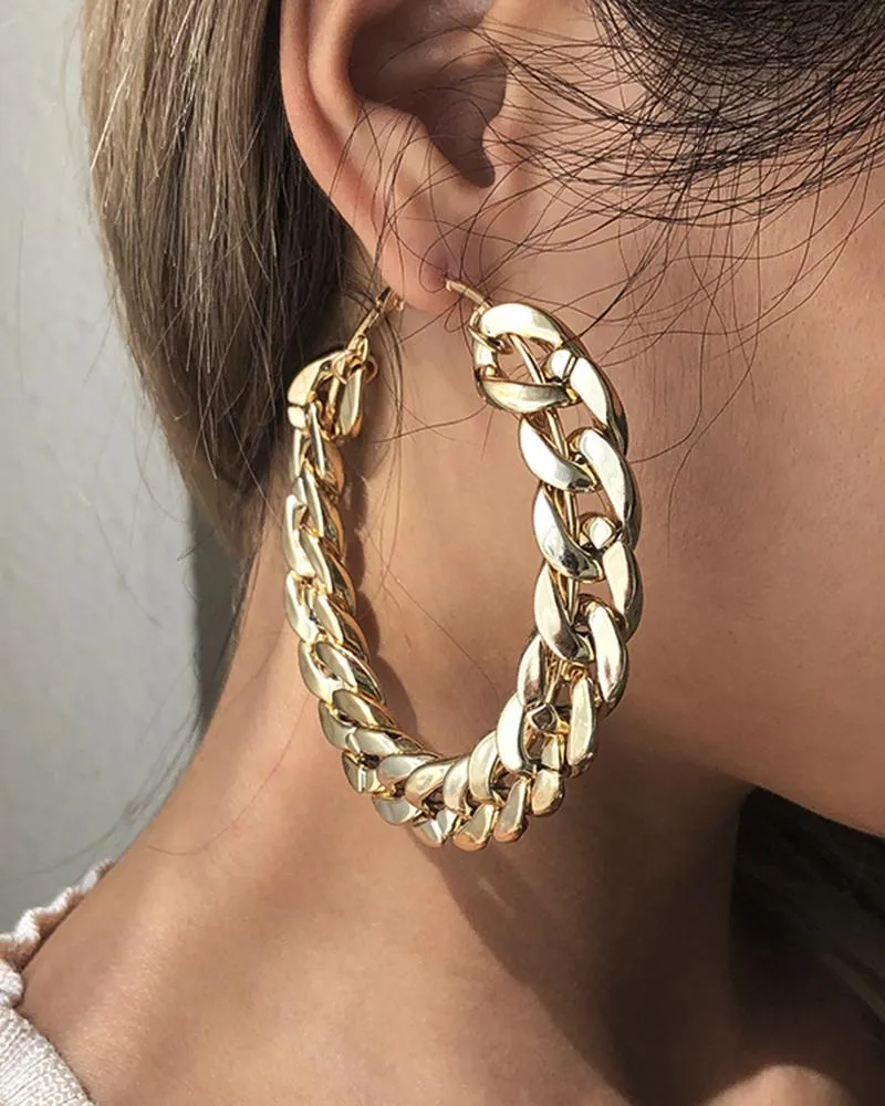 1Pair Chain Strap Hoop Earrings