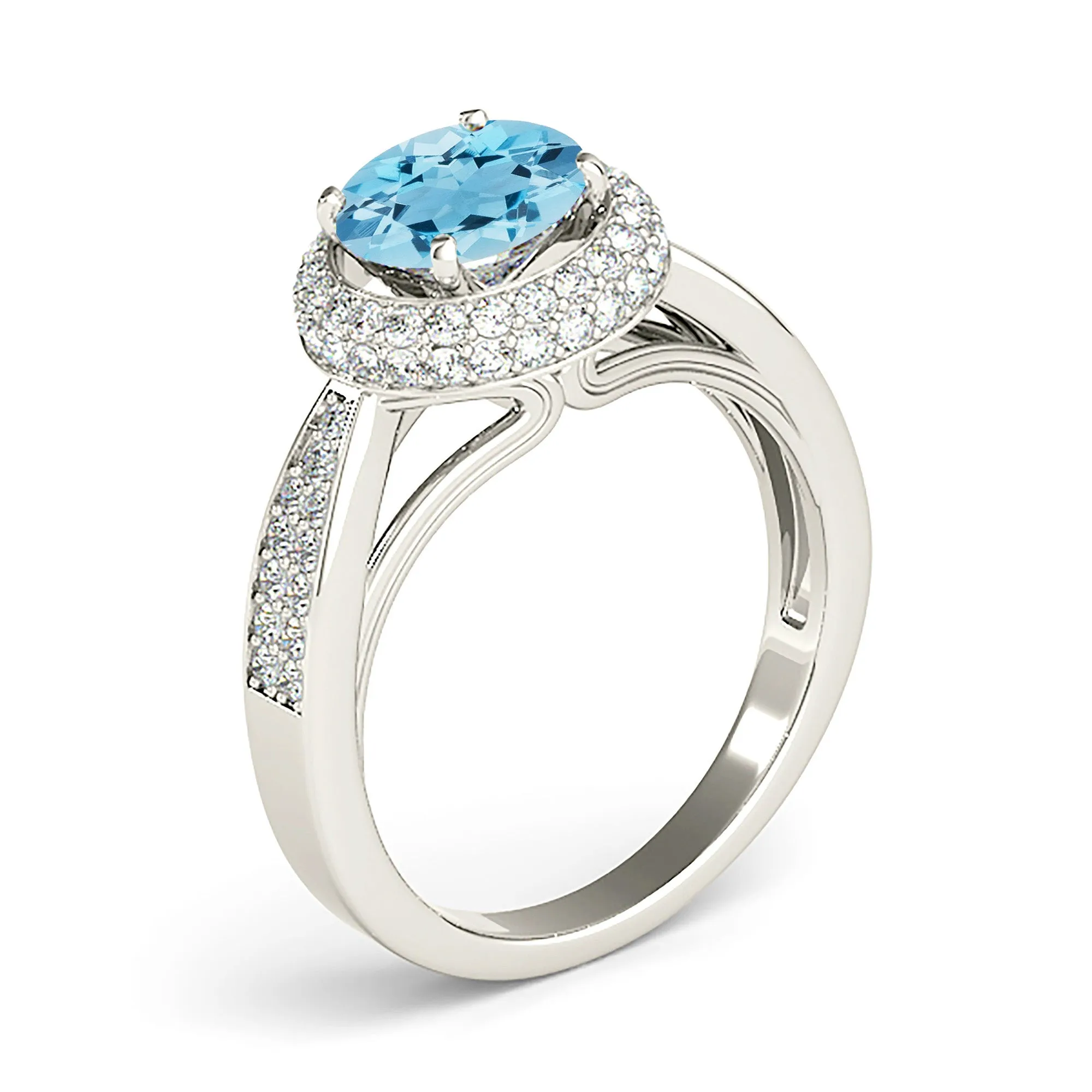2.00 ct. Genuine Aquamarine Ring With Double Edge Halo