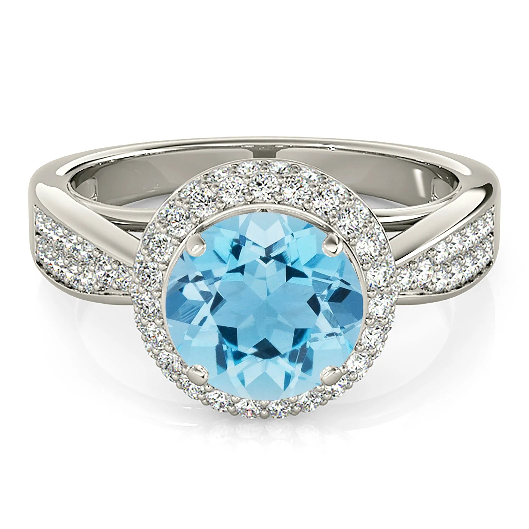 2.00 ct. Genuine Aquamarine Ring With Double Edge Halo