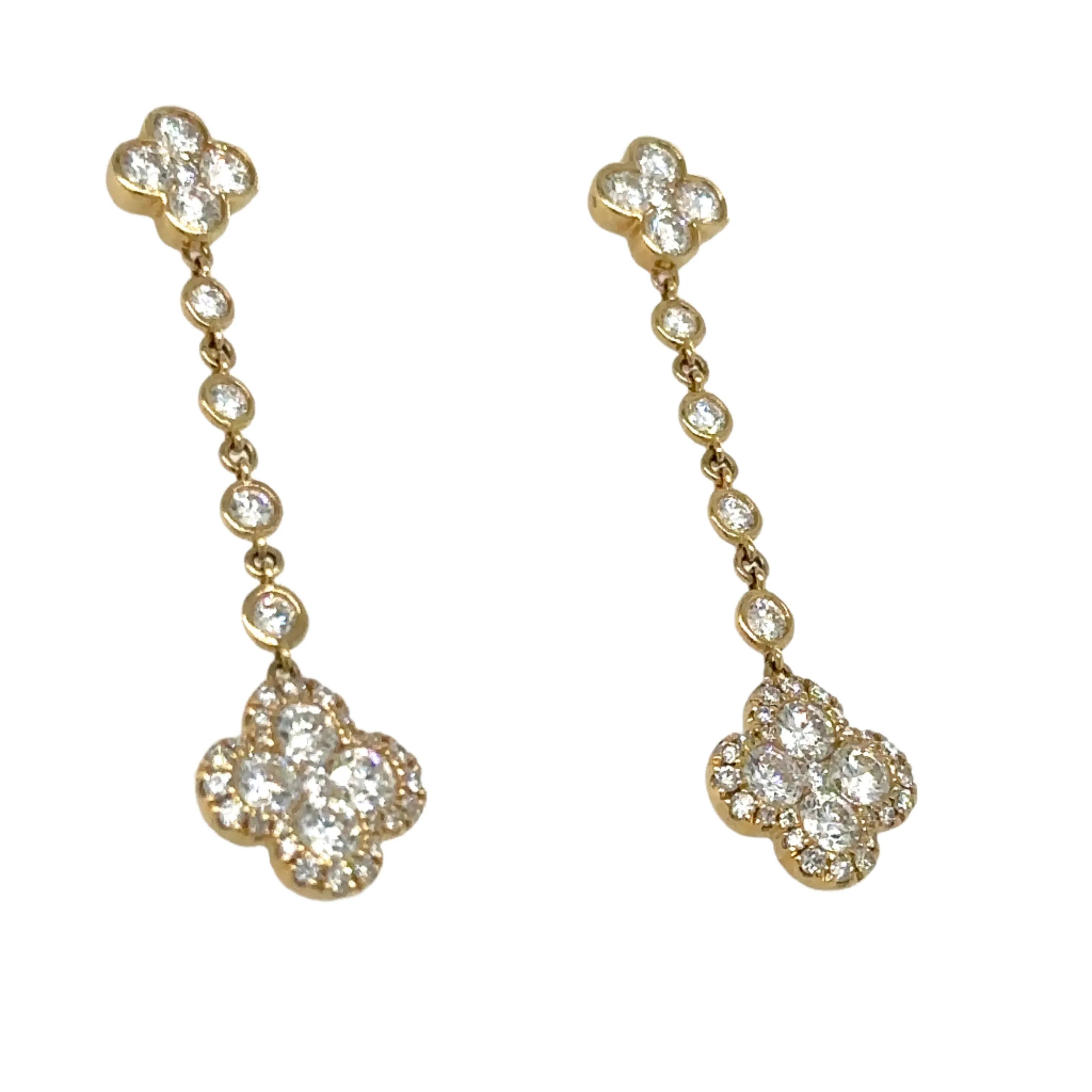 2.06ct tw Diamond Clover Flower Dangling Earrings