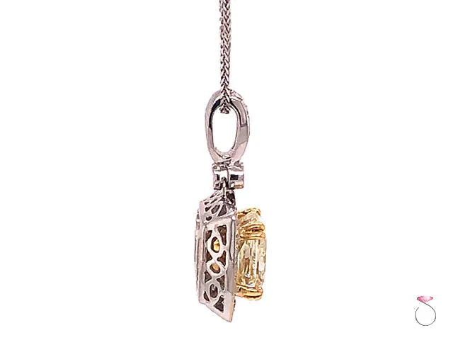 2.47 Carat Fancy Yellow Radiant Diamond Halo Pendant
