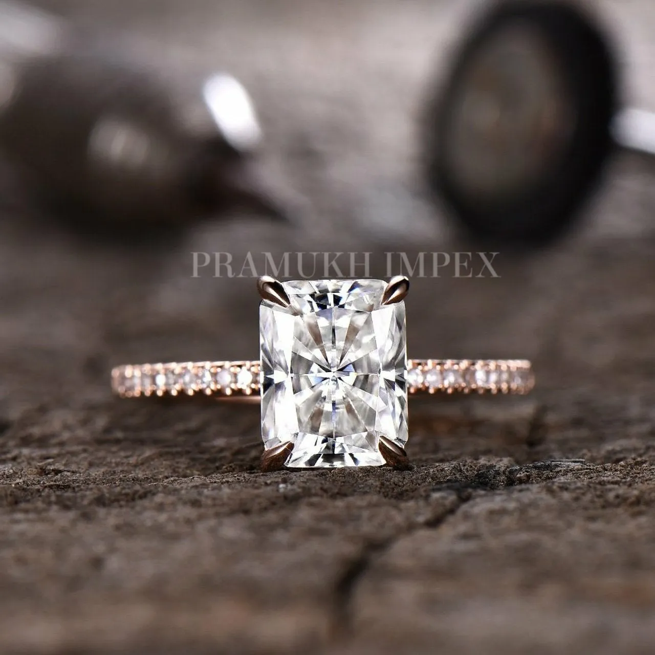 2.85 TCW Crushed Ice Radiant cut Moissanite Engagement Ring hidden halo 14K Rose Gold vintage simple diamond Wedding Ring anniversary gift