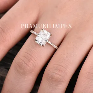 2.85 TCW Crushed Ice Radiant cut Moissanite Engagement Ring hidden halo 14K Rose Gold vintage simple diamond Wedding Ring anniversary gift