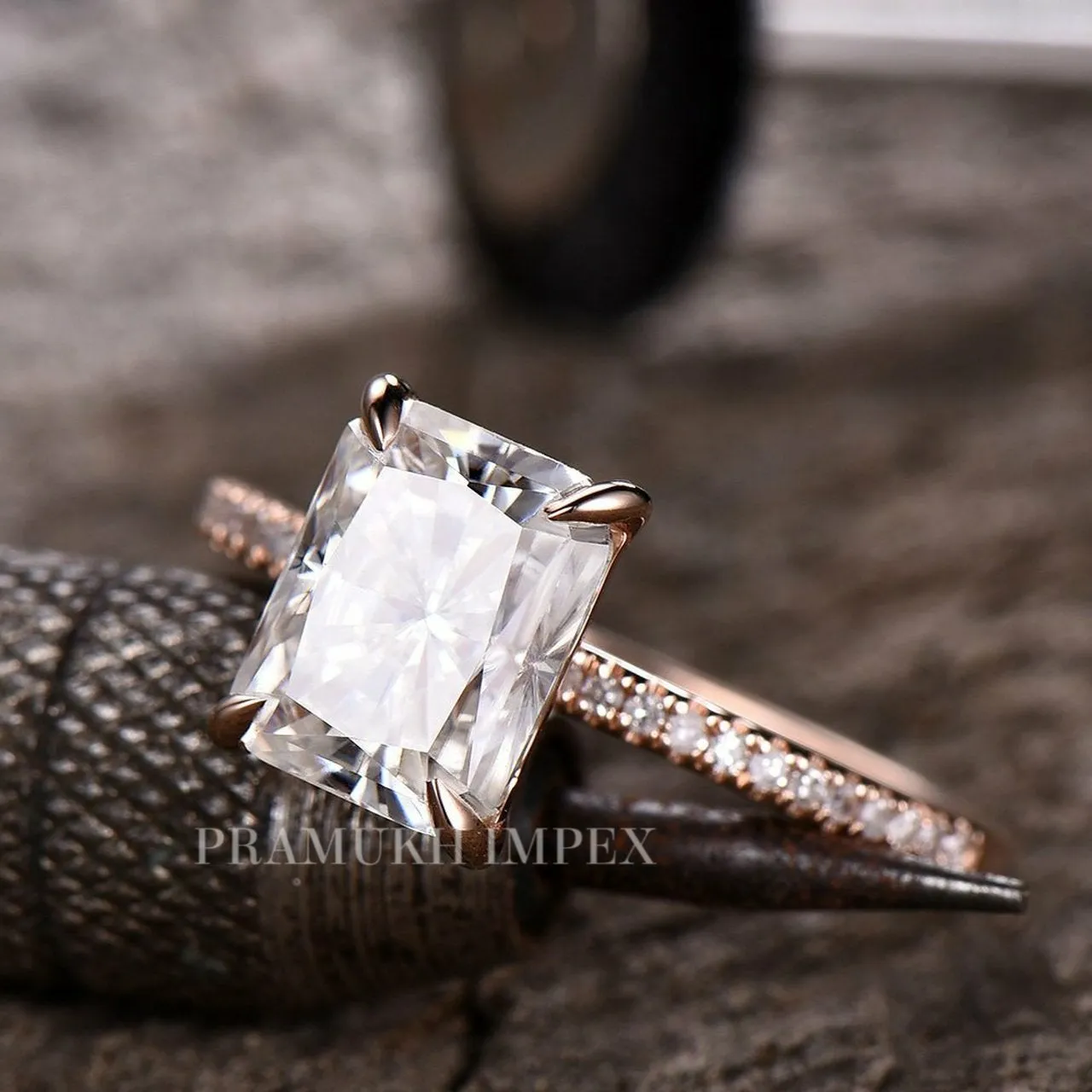 2.85 TCW Crushed Ice Radiant cut Moissanite Engagement Ring hidden halo 14K Rose Gold vintage simple diamond Wedding Ring anniversary gift