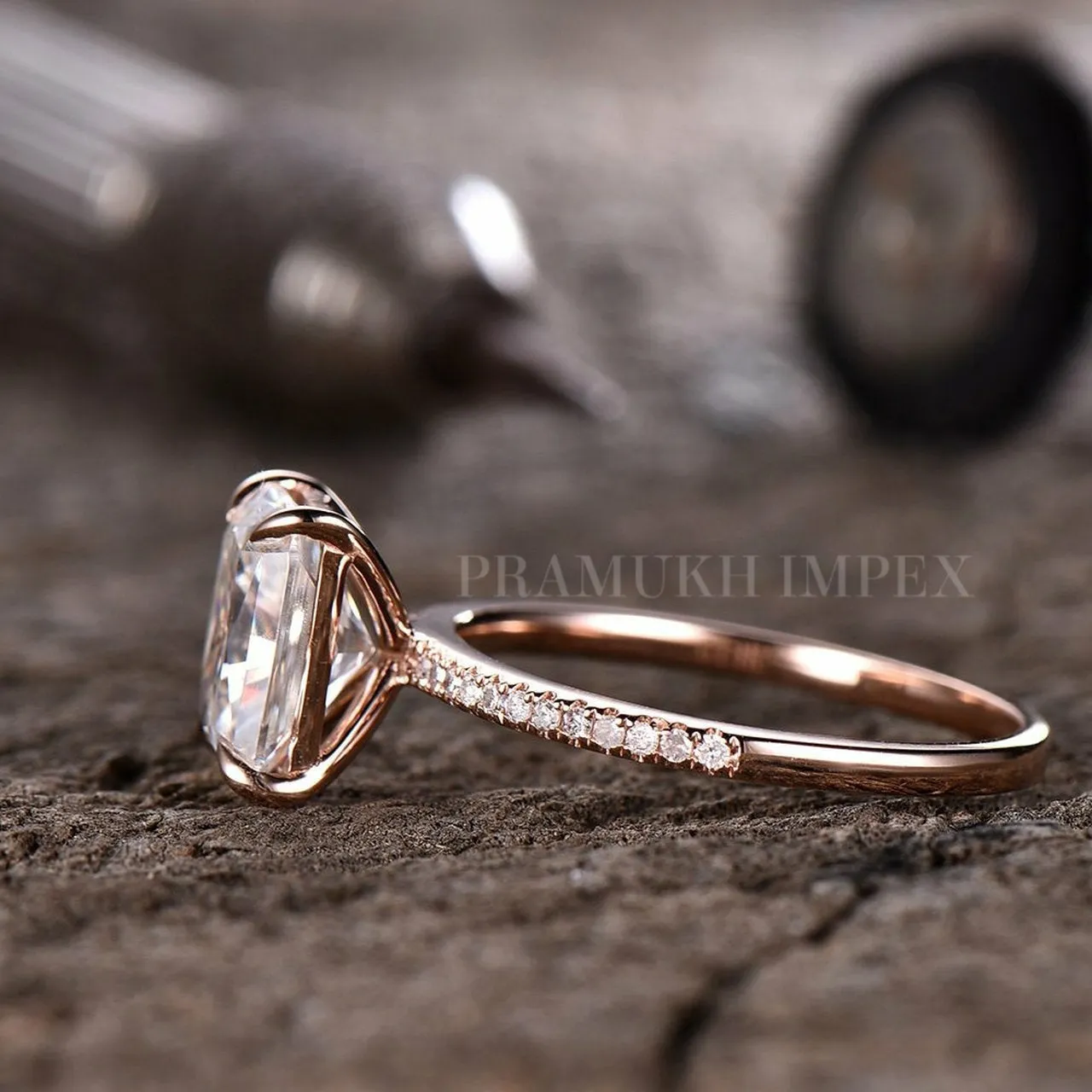 2.85 TCW Crushed Ice Radiant cut Moissanite Engagement Ring hidden halo 14K Rose Gold vintage simple diamond Wedding Ring anniversary gift