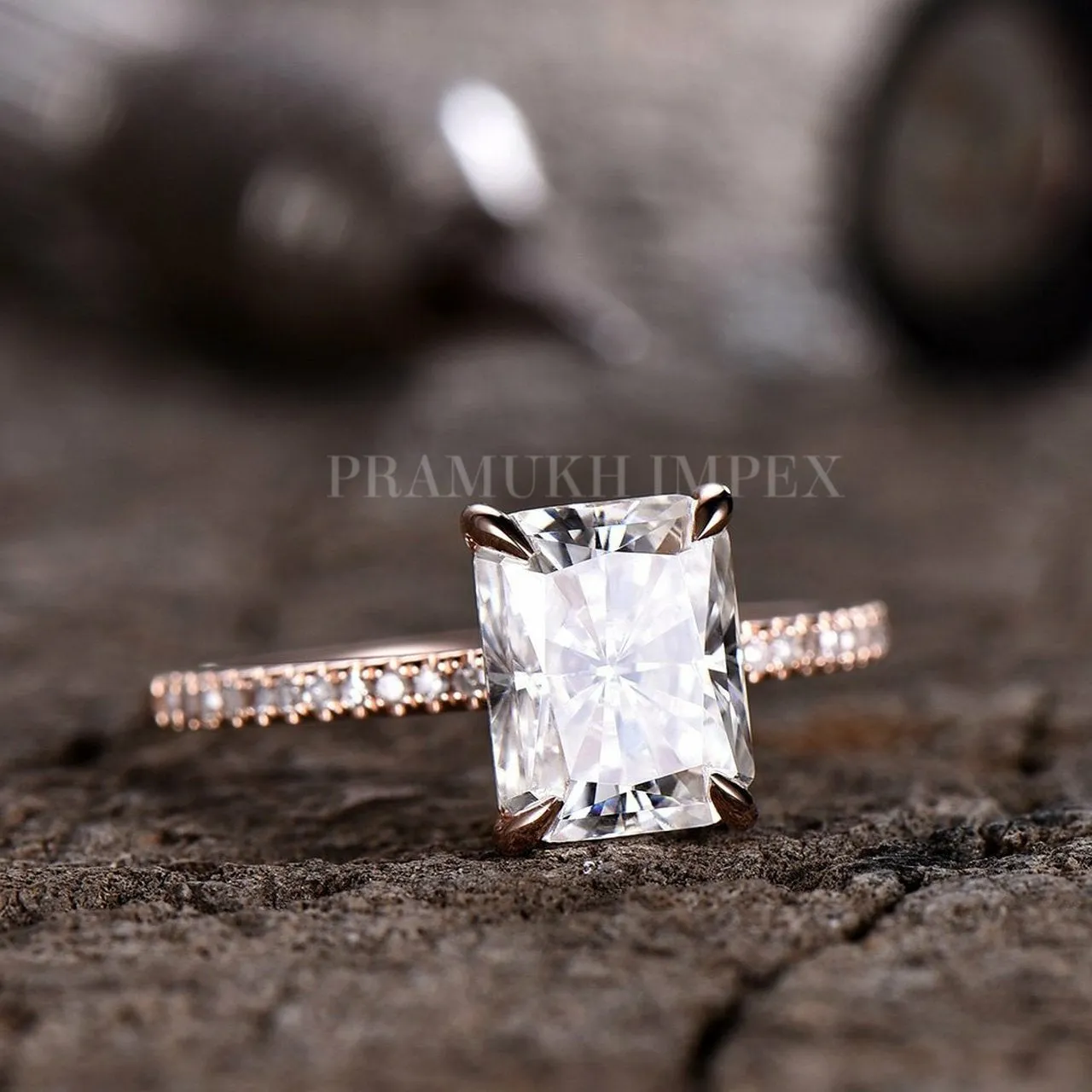 2.85 TCW Crushed Ice Radiant cut Moissanite Engagement Ring hidden halo 14K Rose Gold vintage simple diamond Wedding Ring anniversary gift