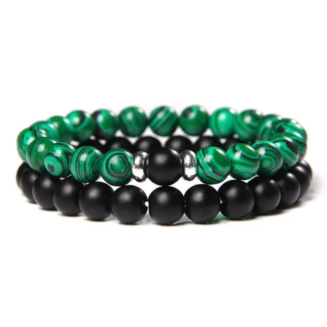 2Pcs/Set Couple’s Lava Stone Bead Bracelets for Unisex