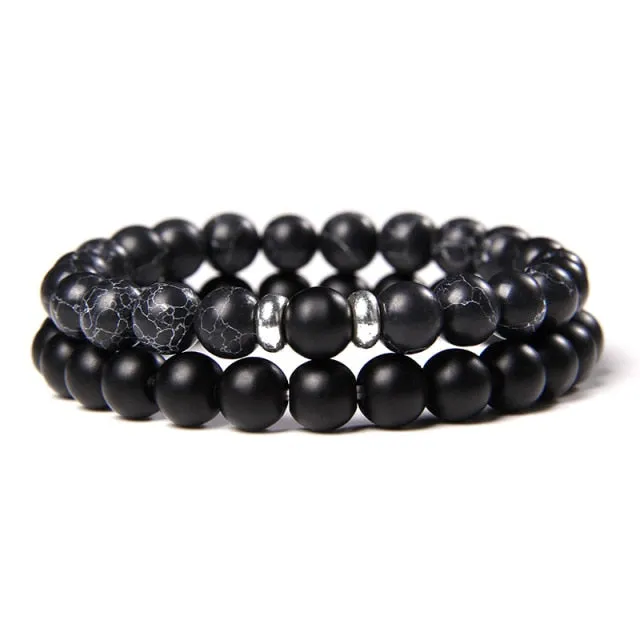 2Pcs/Set Couple’s Lava Stone Bead Bracelets for Unisex
