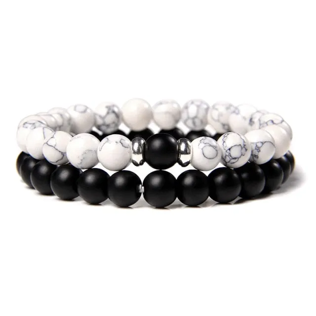 2Pcs/Set Couple’s Lava Stone Bead Bracelets for Unisex