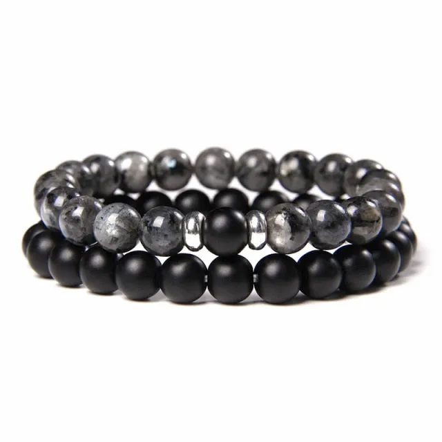 2Pcs/Set Couple’s Lava Stone Bead Bracelets for Unisex