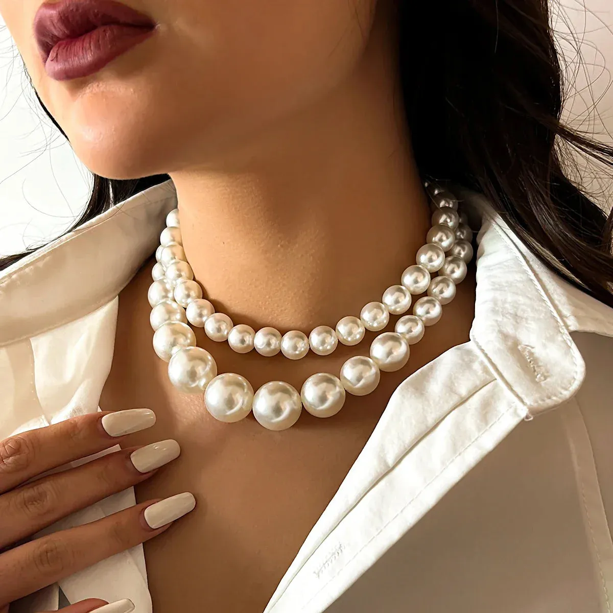 2pcs/set Imitation Pearl Beaded Choker Necklaces Collar Wedding Bridal Party Jewelry Gift