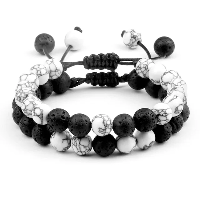 2Pcs/Set Natural Tiger Stone Onyx Bead Unisex Bracelet