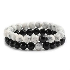 2Pcs/Set Natural Tiger Stone Onyx Bead Unisex Bracelet