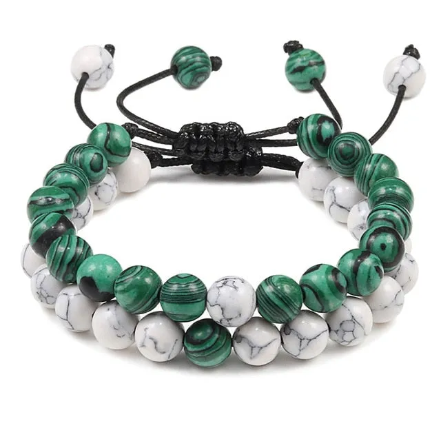 2Pcs/Set Natural Tiger Stone Onyx Bead Unisex Bracelet