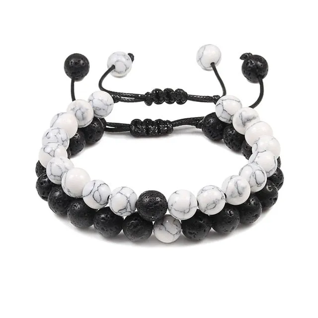 2Pcs/Set Natural Tiger Stone Onyx Bead Unisex Bracelet