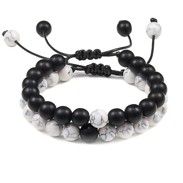2Pcs/Set Natural Tiger Stone Onyx Bead Unisex Bracelet