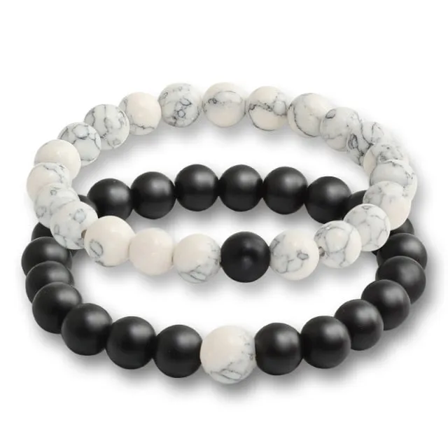 2Pcs/Set Natural Tiger Stone Onyx Bead Unisex Bracelet