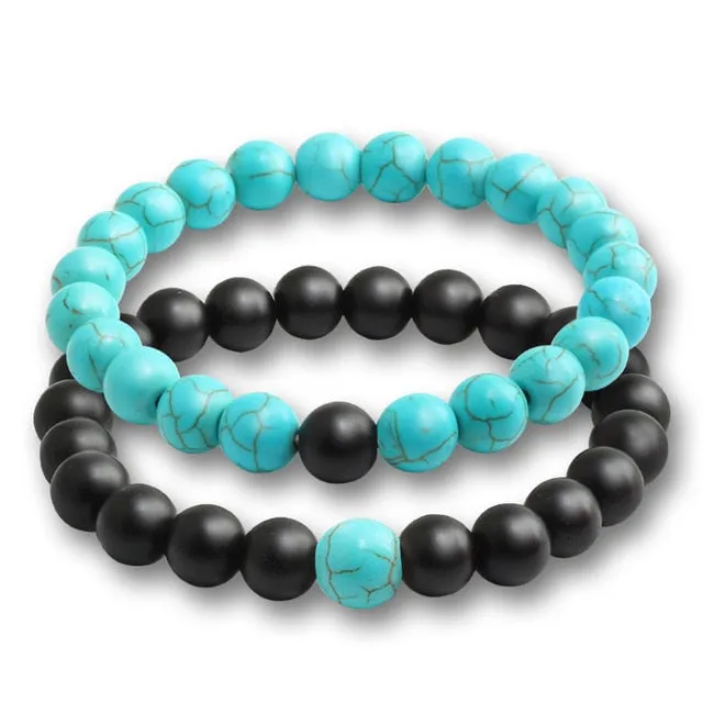 2Pcs/Set Natural Tiger Stone Onyx Bead Unisex Bracelet