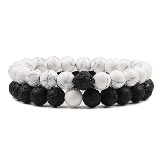 2Pcs/Set Natural Tiger Stone Onyx Bead Unisex Bracelet