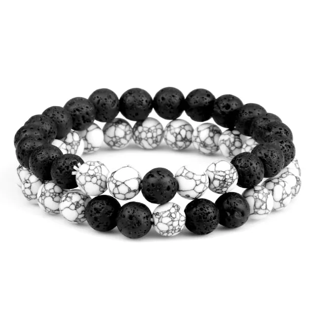 2Pcs/Set Natural Tiger Stone Onyx Bead Unisex Bracelet